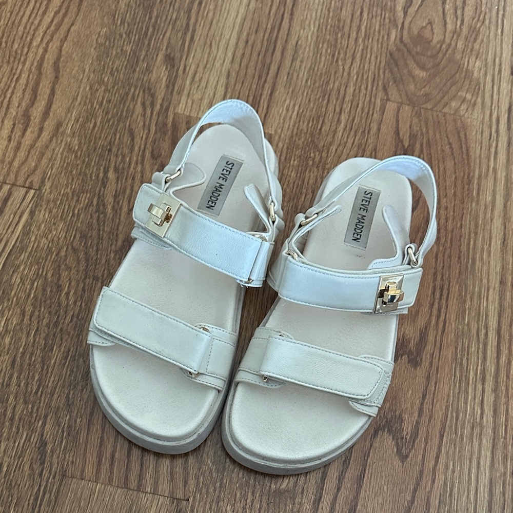 Steve Madden Mona Cream Sandals with Gold Accent